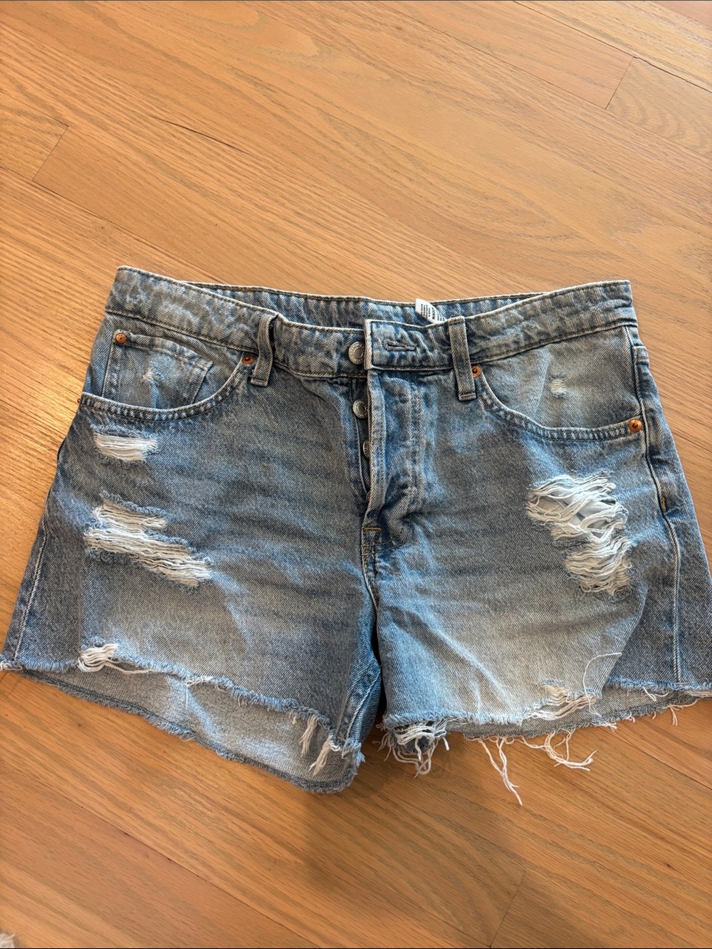 H&M Light Blue Distressed Denim Cutoff Shorts